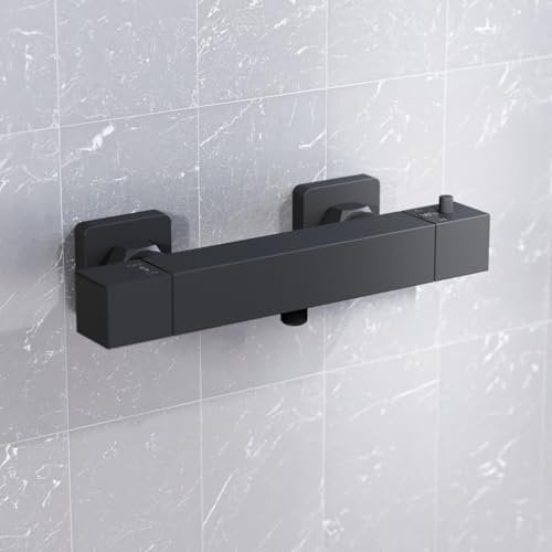 Nes Home Square Matte Black Thermostatic Shower Bar Valve with Single Outlet