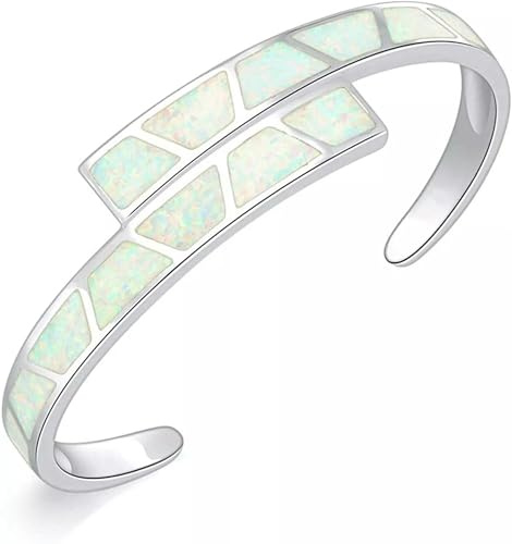 Weißer Opal Doppelstreifenmuster Armreifen 925 Splitter Schmuck für Frauen