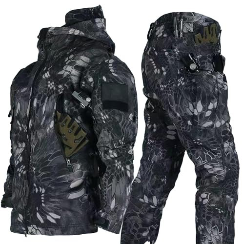 Gvqng Softshell-Jacke FüR Herren, Taktische Uniformen, Taktische Jacke Und Hose FüR Herren, wasserdichte Armee-Kampfanzug-Sets, Taktische Tarnkleidung FüR Die Jagd,05,M
