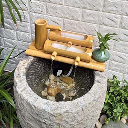 HUIBBGO Décoration de Jardin Japonais, Fontaine en Bambou, Fontaine de Jardin en Bambou, Fontaine d'extérieur, décoration Moderne, Sculptures Faites à la Main