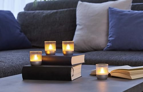 Northpoint LED Akku Lounge Lights 4er-Set mit Touchsensor Kabellos für Innen und Außen RGBW Flackereffekt Transparent silber