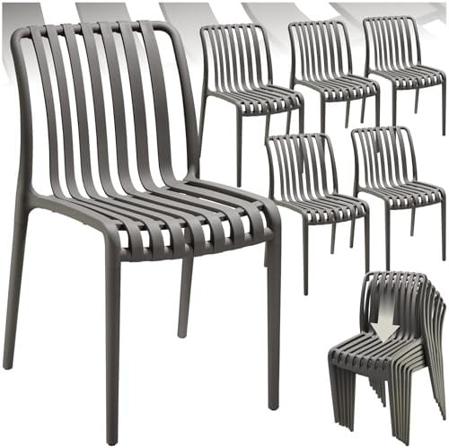 tectake® Gartenstühle stapelbar, Gartenmöbel Set, Balkon Möbel, Bistro Set, Sessel, Outdoor Möbel, Balkonmöbel, Terrassenmöbel - anthrazit, 6er Set