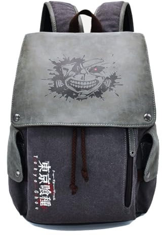 AIPILEI Tokyo Ghoul Canvas-Rucksack, Druckmuster, Kaneki Ken Charakter, Segeltuch, Schultasche, Unisex, klassisch, modisch, Laptop-Rucksack, Grau, Tokyo Ghoul, 30*40CM