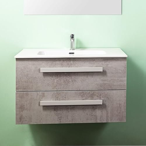Yellowshop | Mobile Bagno Sospeso 70 cm LIRIO Cemento Chiaro – 2 Cassetti Soft Close, Lavabo Ceramica, Design Moderno e Salvaspazio (Mobile con Lavabo)