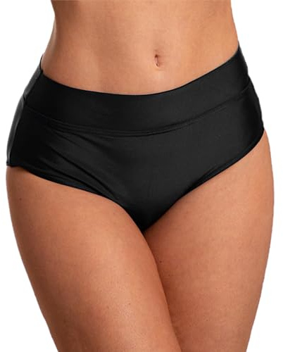 Aquarti Damen Bikinihose High Waist mit Umschlagbund Unterteil, Farbe: Schwarz, Größe: 50