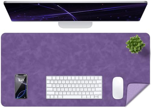 BLESWIN Distressed Leather Desk Pad Protector, Waterproof Computer Desk Mat, Easy Clean Office Desk Mat, Mouse and Keyboard Mats, Desk Matt for Desktop Writing Mat (Purple, 80x40CM)
