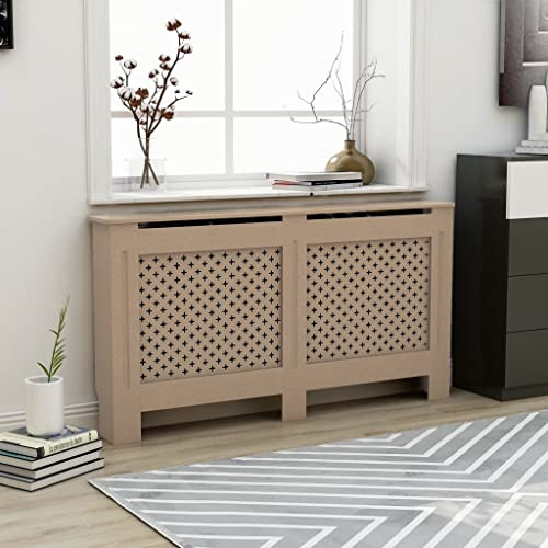 ACAGALA Heizkörperverkleidung | Heizkörper Abdeckung mit Vertikal Lamellen & Ablagefläche MattBraun MDF | Heizungsabdeckung Für Schlafzimmer, Büro | 152 x 19 x 81,5 cm