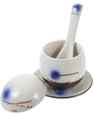 Didiseaon Japanese Style Ceramic Steamed Egg Bowl with Exclusive Spoon | Blue Finish, High Temperature Resistance, Thick Firm Body, Creative Beautiful Design