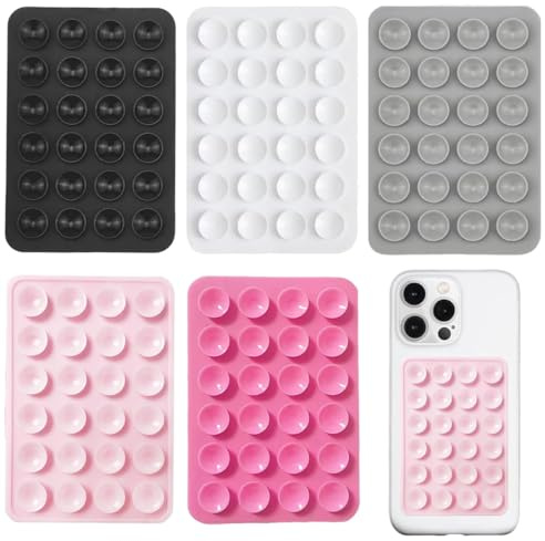 LEPZUR 5 Pack Ventosa per Telefono, Compatibile con Tutti i Modelli, Porta Smartphone Antiscivolo per Selfie e Video, Hands-free, Durevole e Facile da Usare