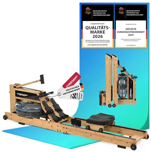 CHRISTOPEIT Rudergerät für Zuhause - Wasserrudergerät klappbar | WP 5000 (Testsieger) oder Colorado - Holz, Hybrid Wasser-Magnet-System, Kinomap, Bluetooth, bis 150 kg, ergonomisch