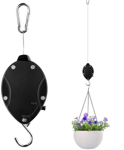 Einziehbarer Hängekorb-Riemenzughaken für Pflanzen mit Nylonseil und Tragfähigkeit bis zu 15 kg, verstellbare Länge für einfache Pflege von hängenden Blumen und Pflanzen (2 Stück)