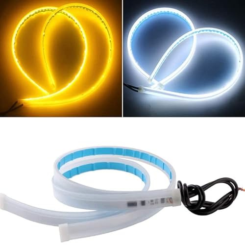 Auto LED Streifen 60cm Tagfahrlicht Dynamischer Blinker | 2er-Pack 60cm LED Lichtstreifen mit weißem Tagfahrlicht und gelbem Laufblinker, wasserdicht für Auto Styling