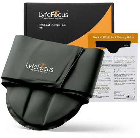 LyfeFocus Neck Ice & Heat Pack – Reusable Hot & Cold Therapy Wrap for Neck, Shoulder & Upper Back Pain Relief – Microwave Heat & Freezer Cold Compress – Black