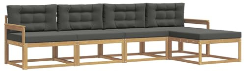 vidaXL Outdoor-Sofagarnitur 4 pcs Weiß und Anthrazit Polyester, Gartenmöbel Set, modern, wetterfest, Sitzgruppe, Ecksofa, Akazienholz, braun, modulare Lounge