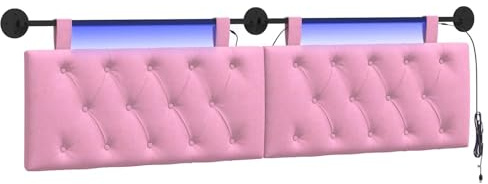 vidaXL Hängendes Kopfteil Mit LED Licht Rosa Stoff, Moderner Schlafzimmerkopf, rechteckiges Polster, Cozier Rückenlehne, minimalistische Deko, platzsparend