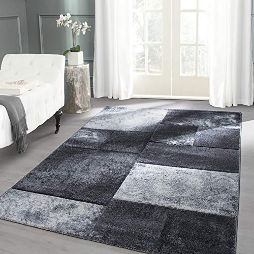Carpettex Teppich Wohnzimmer Kurzflor 200 x 290 cm Modern Kariert Design Grau - Teppich Schlafzimmer Weich Flauschig Waschbar Küchenteppich - Esszimmer Kinderzimmer Flur Teppich Wohnzimmerteppich