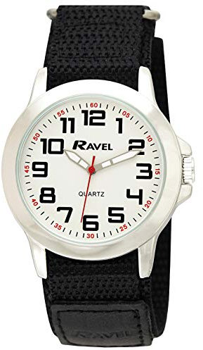 Ravel - Moderne Workwear-Herrenuhr mit einfach zu befestigendem Armband - Silberton/Silbernes Zifferblatt/Schwarzes Armband