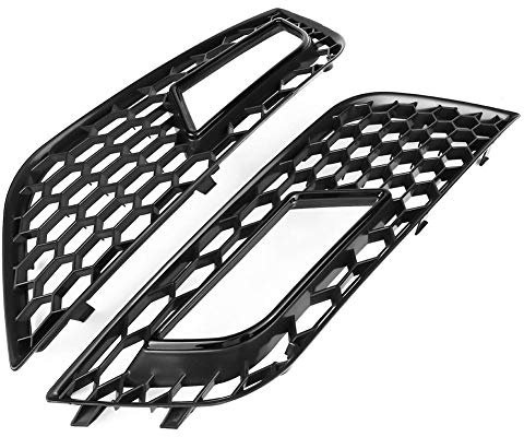 Minyinla Auto Grill Kühlergrill, 2 Stücke ABS Kühler Frontstoßstange Nebelscheinwerfer Grill Für RS4 Style Glossy Black Stoßfänger Gitter Wabengrill für B8.5 2013-2016