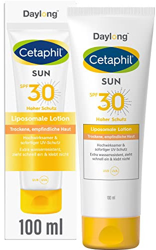 CETAPHIL SUN Liposomale Sonnenlotion SPF 30, 100ml, Dermatologischer Sonnenschutz für trockene, empfindliche Haut, Sofortiger & hochwirksamer UVA- & UVB-Schutz, Extra wasserresistent, Ohne Duftstoffe