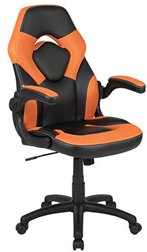 Flash Furniture X10 Gaming-Stuhl, Rennsport-Design, Bürostuhl, ergonomischer PC-Drehstuhl, verstellbar, mit hochklappbaren Armlehnen, Orange/Schwarz, LeatherSoft, Polyurethan
