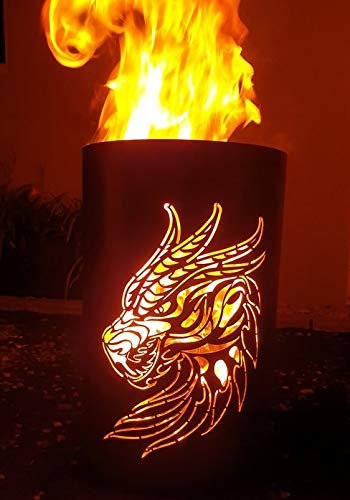 TiKo-Design Feuertonne - Lagerfeuertonne - Feuerkorb mit Drachen Motiv – Verleihen Sie Ihrem Garten EIN besonderes Ambiente für unvergessliche Abende mit ihren Freunden