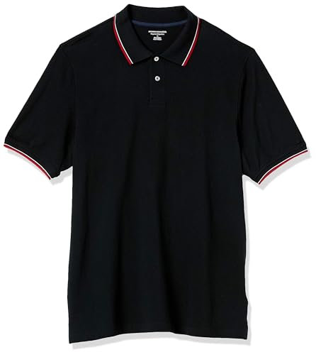 Amazon Essentials Men's Regular-Fit Cotton Pique Polo Shirt (Available in Big and Tall), Black Red White Thin Stripe, XL
