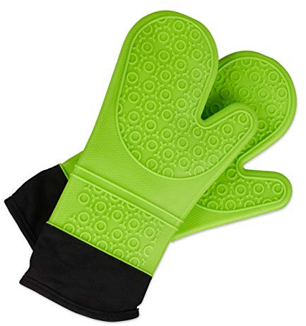 Relaxdays Guantes Horno, Manoplas Cocina, Resistentes al Calor, Silicona, 36,5 x 18,5 x 1,5 cm, 1 Par, Verde