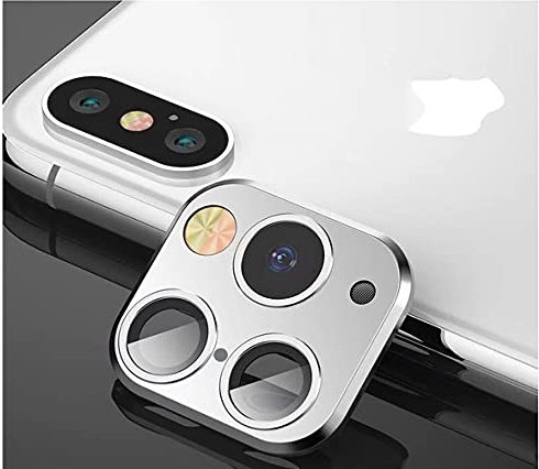 FTYSXP Changing Camera Lens in Seconds Change Cover for iPhone X/XS/XS/Max Sticker Fake Camera for Metal Protector Change to iPhone Pro/Max (Silver)