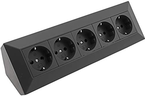 ChiliTec 5-Fach Eck-Steckdose Küchensteckdose 230V I 90° Winkel für Eck Montage I Aufbau-Steckdose für Küche Werkstatt I Schwarz
