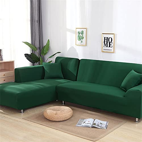 OKJK Ecksofabezug, moderner Wohnzimmermöbelbezug, sofaüberwurf Chaiselongue Sofa überwurf L-förmiger elastischer Stretch Universal (Blackish Green,Part B-B 195-230cm)