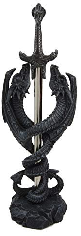 Ebros Gift Keltische Knotenarbeit Spiralgeflügelte Schlange Doppeldrache hält Excalibur-Schwert Brieföffner Figur Mittelalterliche Fantasie Dungeons und Drachen dekorative Akzentstatue