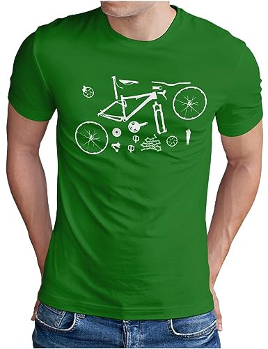 OM3® Mountain-Bike-Parts T-Shirt - Herren - MTB Bicycle Fahrrad Teile Radsport Radfahrer - Grün-WS, XL