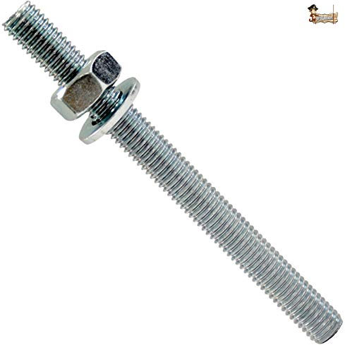 BricoLoco Espárrago varilla roscada para anclaje taco químico resina con tuerca y arandela. Acero cincado. Para instalación en pared, techo, suelo… (50, M-10X110)