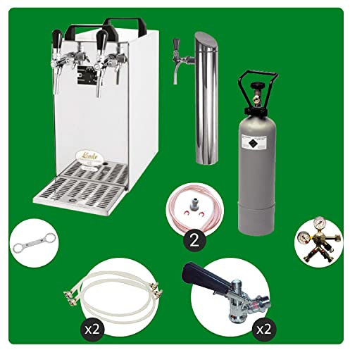 Untertheken Komplett Set - Zapfanlage - Kontakt 40 2-leitig Trockenkühler, Durchlaufkühler 50 Liter/h, inkl. Schanksäule, Green Line, Zapfkopf:Korb, Zapfkopf 2:5 Liter Adapter