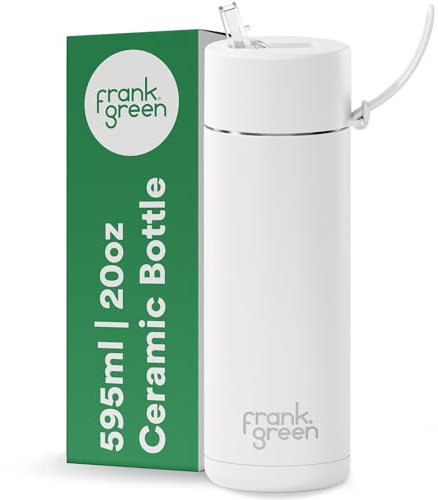 frank green Insulated Water Bottle for Cold Or Hot Drinks - 595ml/20oz Metal Water Bottle with Straw Lid, Ceramic Insulated, Stainless Steel, Triple Wall Vacuum - Cloud White by frank green