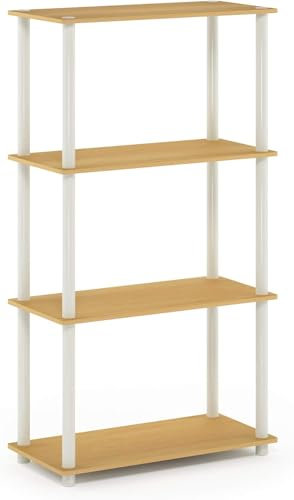 Furinno Turn-N-Tube 4-Tier Multipurpose Shelf Display Rack, Blonde Maple/White