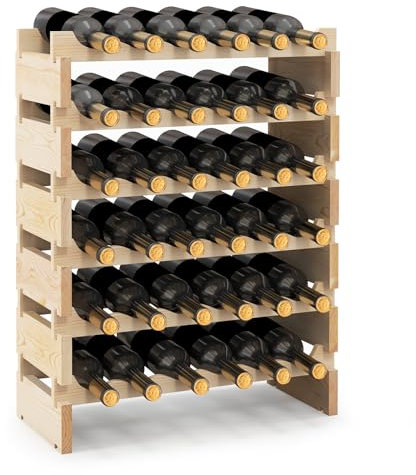 GIANTEX-Estante para Vino de Madera Maciza para 36 Botellas, Estante para Botellas de Vino, 6 Capas, Apilable, Estilo Rústico, Adecuado para la Familia o el Bar