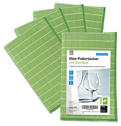 POLYCLEAN 5X Bambustuch – Glas-Poliertuch mit Bambusfasern – Fenstertuch für Glas und Scheiben - Streifenfreies Trockentuch (60x40 cm, 5 Stück)