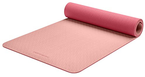 Retrospec Zuma Yogamatte mit Nylon-Tragegurt für Damen und Herren – rutschfeste Trainingsmatte für Hot Yoga, Pilates, Stretching, Boden- und Fitness-Workouts – Rouge