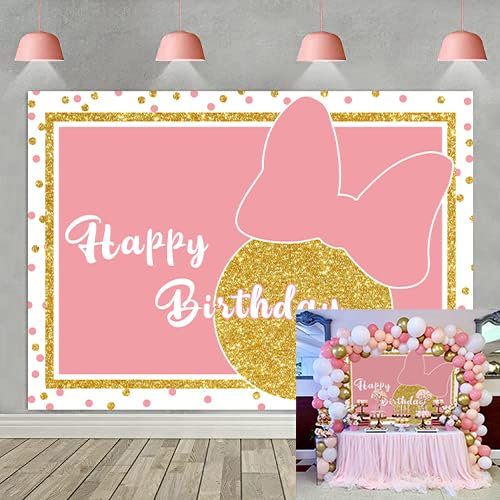LXN Golden Glitter Mouse Backdrop, 7x5ft, Polyester, Pink, Birthday