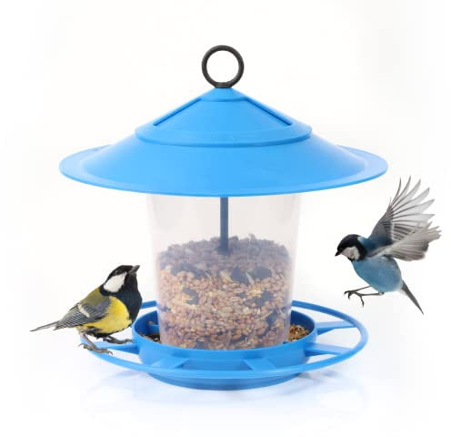 BIRD FEEDER HANGING LANTERN - BLUE PLASTIC BIRD FEEDER WITH 360 DEGREE PERCH - IDEAL FOR BIRD LOVERS (PACK OF 1)