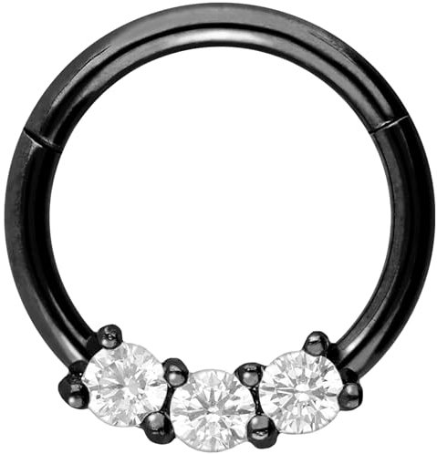 PIERCINGLINE Segmentrg-Clicker mit 3 Kristallen Chirurgenstahl Piercing Ohr Septum Tragus Helix Schwarz