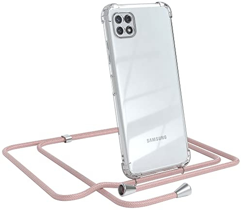 EAZY CASE Handykette kompatibel mit Galaxy A22 5G Handyhülle mit Umhängeband, Handykordel mit Schutzhülle, Silikonhülle, Hülle mit Band, Stylische Kette für Smartphones, Rosé-Gold