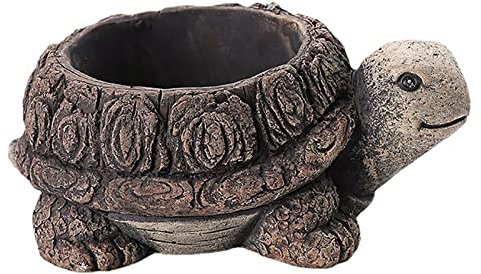 QYLJZB Joli pot de fleurs multifonction en ciment avec drainage, mini pot de fleurs en forme de tortue, pour la maison, le bureau, comme cadeau, Marron, Turtle