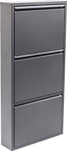 Aqualotus Schuhkipper Caruso, Metall, schmal, klein, 3 Klappen, Flurmöbel, Schuhablage (Anthrazit)