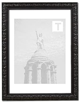 Barock-Bilderrahmen Hannah Schwarz 30 x 40 cm Museumsglas 2mm florale Verzierung Schlagmetall