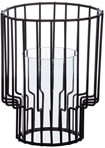 Brandsseller Photophore avec insert en verre | Ø 14 x H18 cm | Bougeoir | Intérieur et Extérieur | Métal vintage | Design grillagé | Noir
