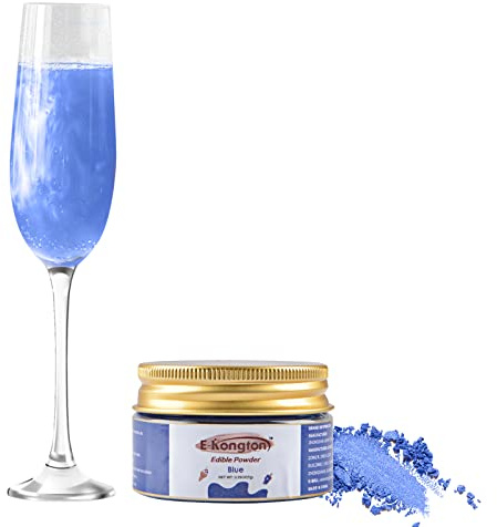 Poudre pailletée comestible bleue E-Kongton 7 g | Poudre pailletée comestible, idéale pour les boissons, le fondant, les préparations alimentaires, sans gluten et végane