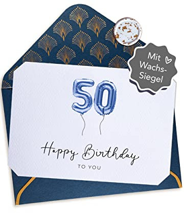 Joli Coon 50 Happy Birthday Klappkarte - A6 mit dunkelblauem Kuvert - Geburtstagskarte 50