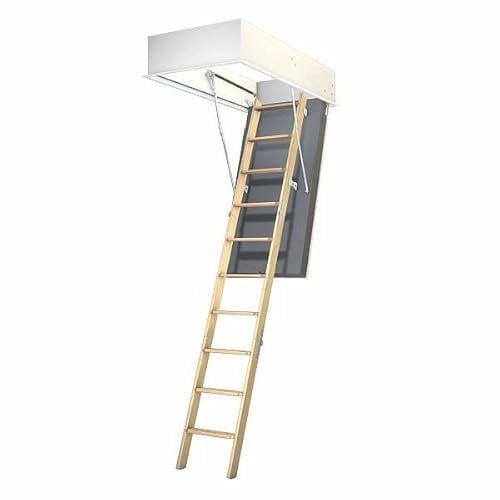 Wellhöfer 282000135 WS4D GutHolz Bodentreppe mit Wärmeschutz, Deckenöffnung 120cm x 60cm, Lichte Raumhöhe 235cm x 245cm